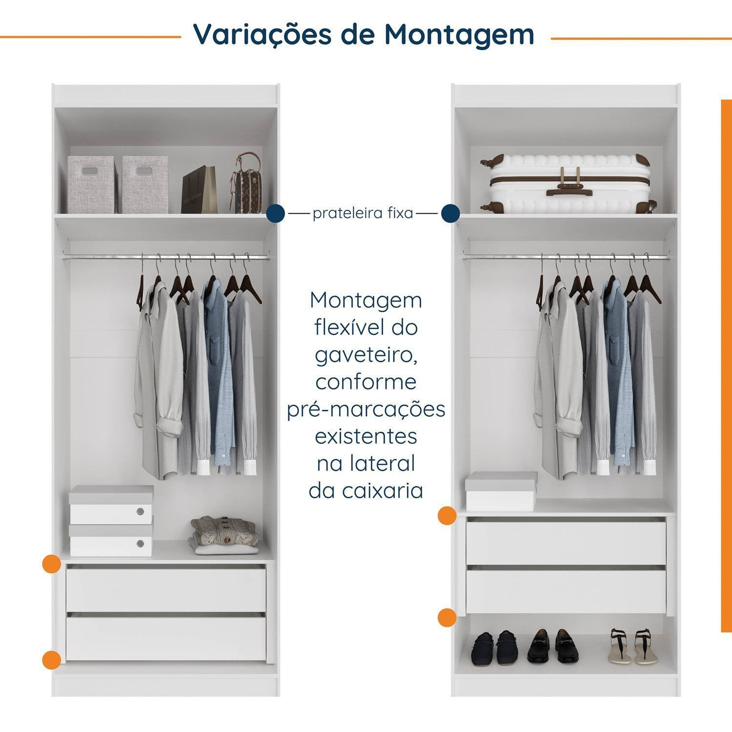 Guarda-roupa 2 Portas com Cabideiro e 2 Gavetas Hera CabeCasa