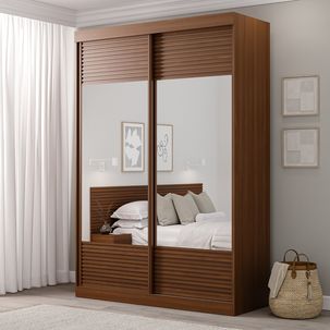 Guarda-Roupa Solteiro 2 Portas com Espelho Samambaia CabeCasa MadeiraOriginals Freijó