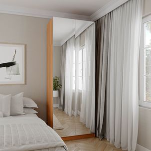 Guarda-roupa Modulado com Espelho 2 Portas com Cabideiro e 2 Gavetas Hera Cabecasa Madeiramadeira Louro/Branco Geada/Cinza