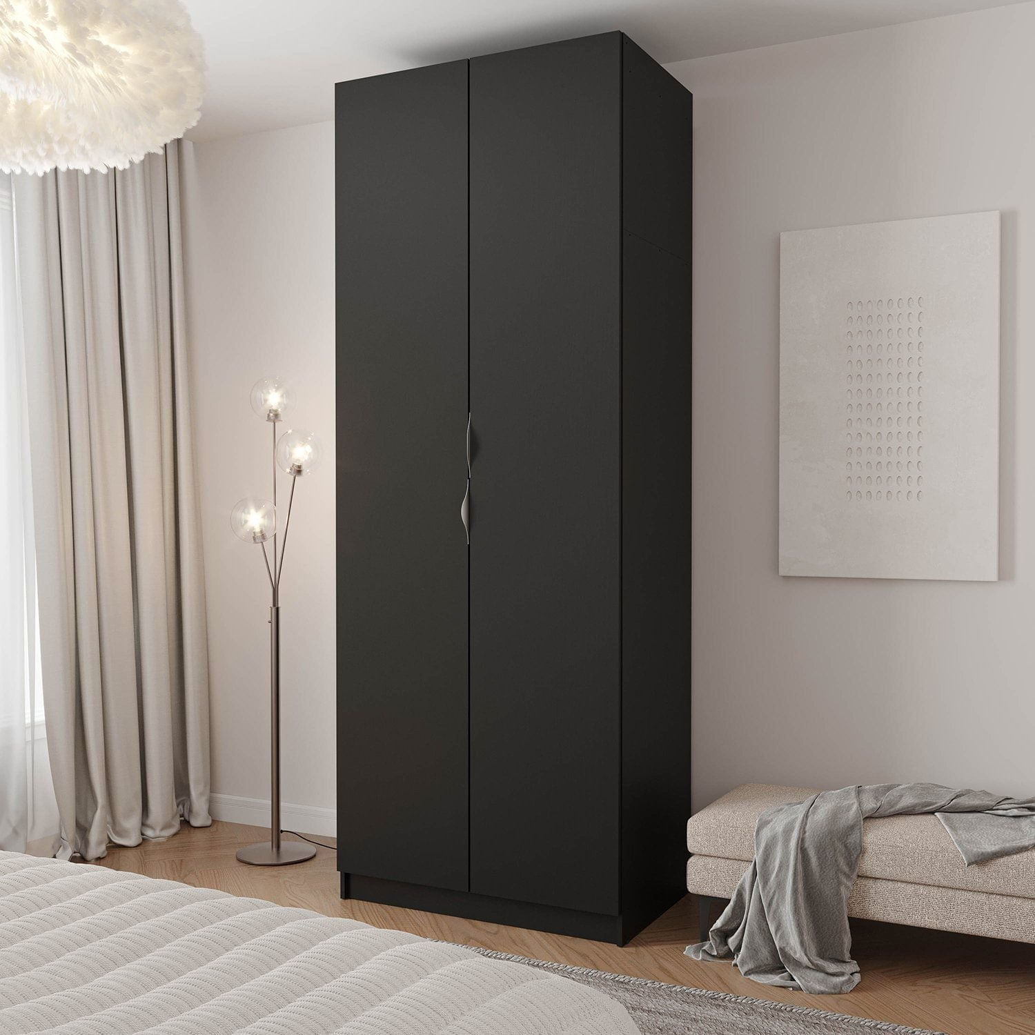 Guarda Roupa 2 Portas Cabideiro 2 Gavetas Hera Cabecasa Madeiramadeira Preto