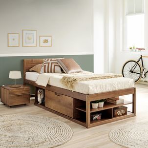 Cama Solteiro Multifuncional Madeira Maciça Irara CabeCasa MadeiraMadeira Caramelo