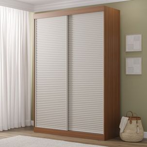 Guarda-Roupa 2 Portas Ripadas Samambaia CabeCasa MadeiraOriginals Freijó/Off White