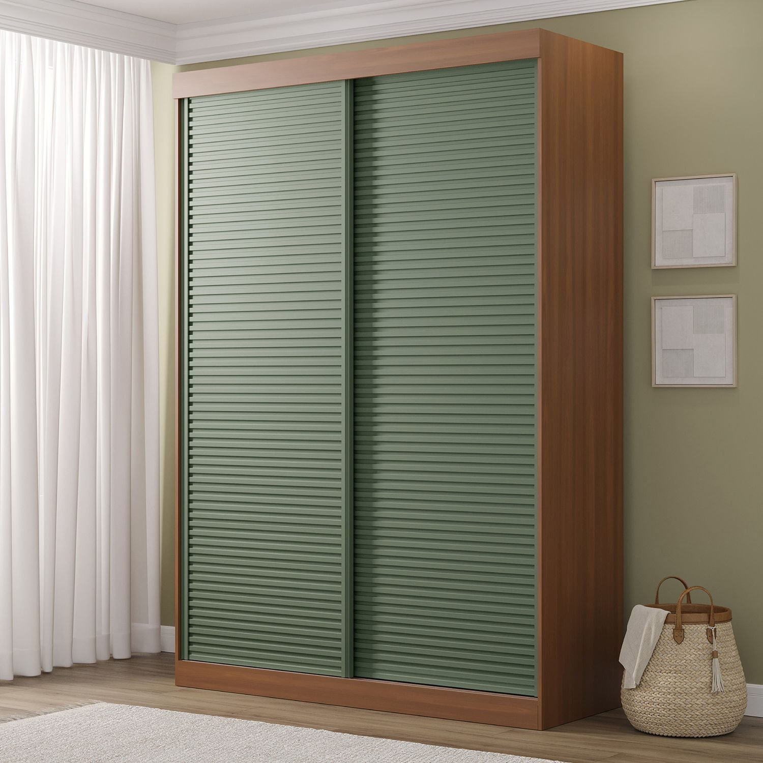 Guarda-Roupa 2 Portas Ripadas Samambaia CabeCasa MadeiraMadeira Freijó/Verde