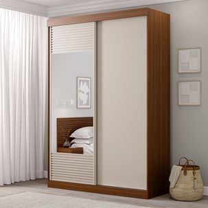Guarda-Roupa Solteiro 2 Portas 1 Porta com Espelho Samambaia CabeCasa MadeiraMadeira Freijó/Off White
