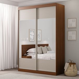 Guarda-Roupa Solteiro 2 Portas com Espelho Samambaia CabeCasa MadeiraOriginals Freijó/Off White