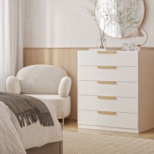 Cômoda 5 Gavetas 80cm Jade CabeCasa MadeiraMadeira Branco Fosco