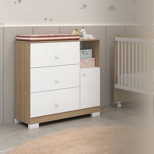 Cômoda Infantil Flofy com Pés, 1 Porta, 3 Gavetas com Corrediças Telescópica Naturalle