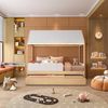 Bicama Reversivel Casinha com Telhado, Led e Grade Frontal Dupla New Garden Casatema Branco/Natural