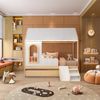 Bicama Reversivel Casinha com Telhado e Led, com Janela, Grade e Escadinha New Garden Casatema Branco/Natural