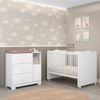 Quarto de Bebê Cômoda 3 Gavetas 1 Porta e Berço Mini Cama Flofy Branco