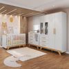 Quarto de Bebê com Berço Guarda-roupa e Cômoda com Janelas 100% Mdf Retrô Kakau Espresso Móveis Branco Brilho/Amêndoa