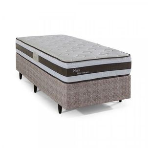 Conjunto Cama Box Colchão Solteiro Molas Ensacadas 88x188x26cm Ness Herval Branco/Marrom