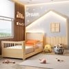 Conjunto Cama Solteiro Wave Montessoriana Led, Grade de Proteção e Moldura Dream Decor Led Casatema Branco/ Natural
