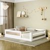 Cama Montessoriana Infantil Space Casal com Rattan e Grade de Segurança em Mdp Casatema Branco