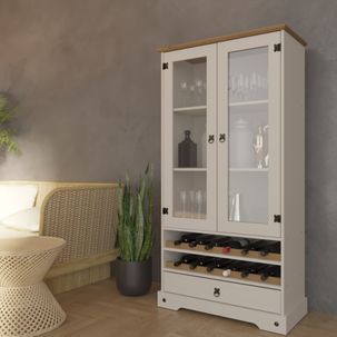 Cristaleira 2 Portas 1 Gaveta com Adega Smile Creme/Carvalho