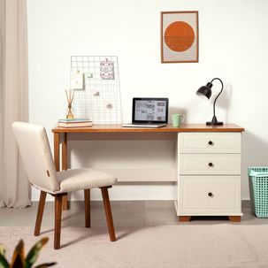 Escrivaninha 150cm 3 Gavetas Madeira Maciça Pinus Ananda CabeCasa MadeiraMadeira Off-white/Mel