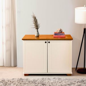 Armário Multiuso 2 Portas Tampo em Madeira Maciça 100cm Ananda CabeCasa MadeiraMadeira Off White/Mel