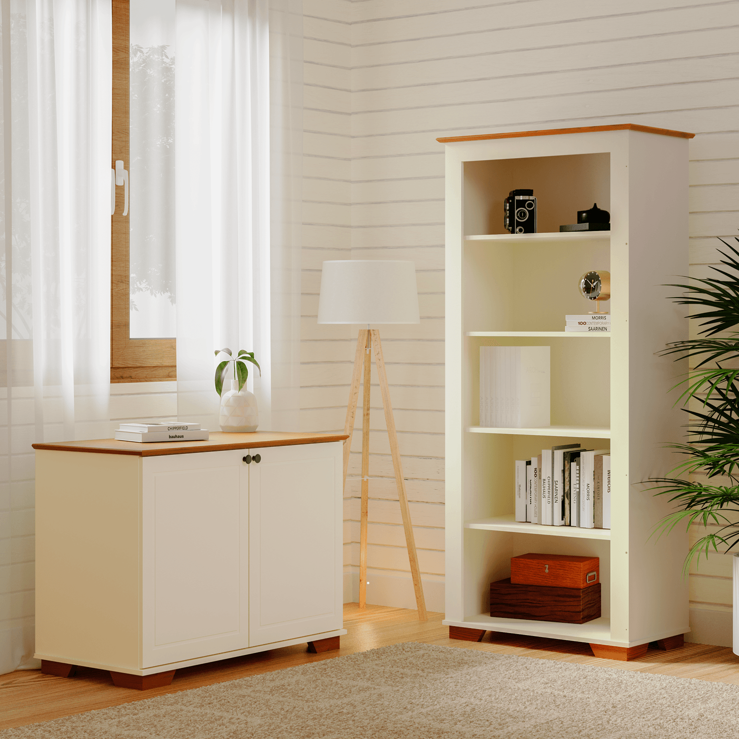 Conjunto Home Office 1 Armário 2 Portas 1 Estante Para Livros Ananda Cabecasa Madeiramadeira Off White-mel