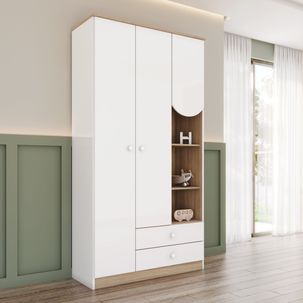 Guarda Roupa Infantil Magia 3 Portas 2 Gavetas com Nichos Decorativos Branco/Jequitibá