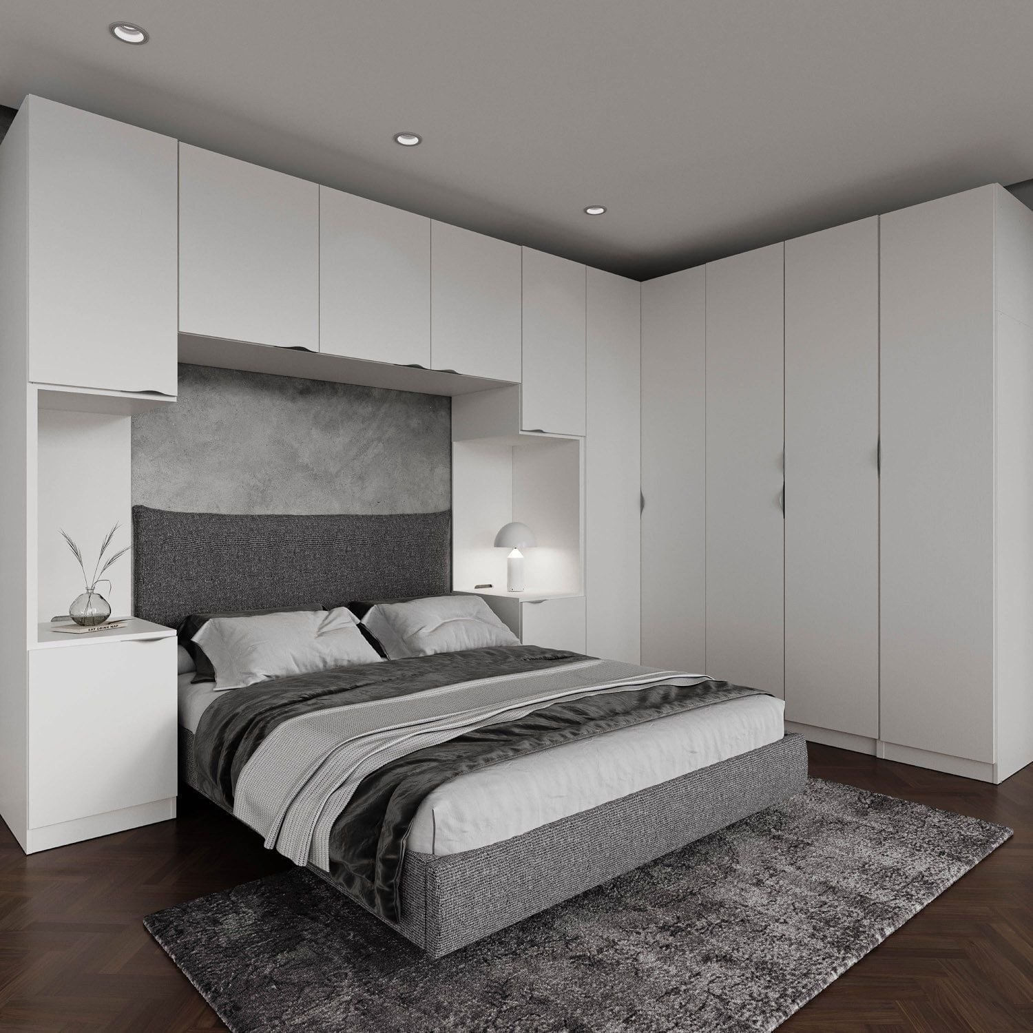 Guarda Roupa Modulado de Casal 12 Portas 6 Peças 2 Mesas de Cabeceira Hera CabeCasa MadeiraOriginals Branco Geada
