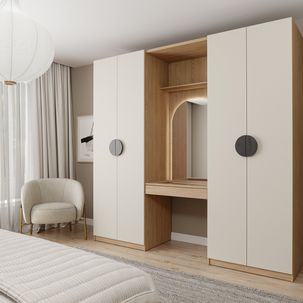 Guarda-Roupa Modulado Joy 3 Peças Módulo Nichos com 2 Gavetas, Penteadeira com Espelho e Cabideiro com N Cinza Sereno/Avena