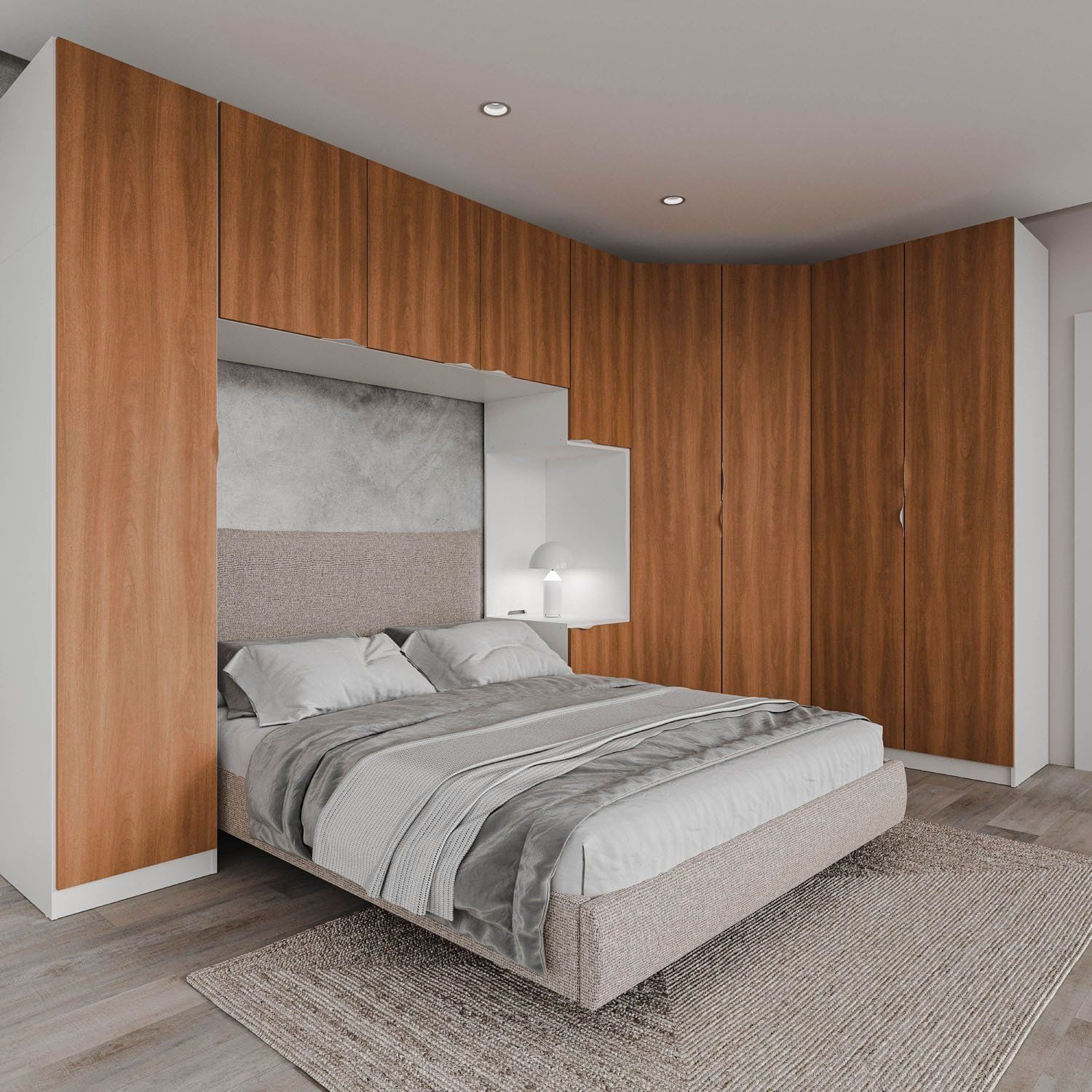 Guarda Roupa Modulado de Casal 10 Portas 5 Peças e 1 Cabeceira Hera CabeCasa MadeiraOriginals Branco Geada/Louro