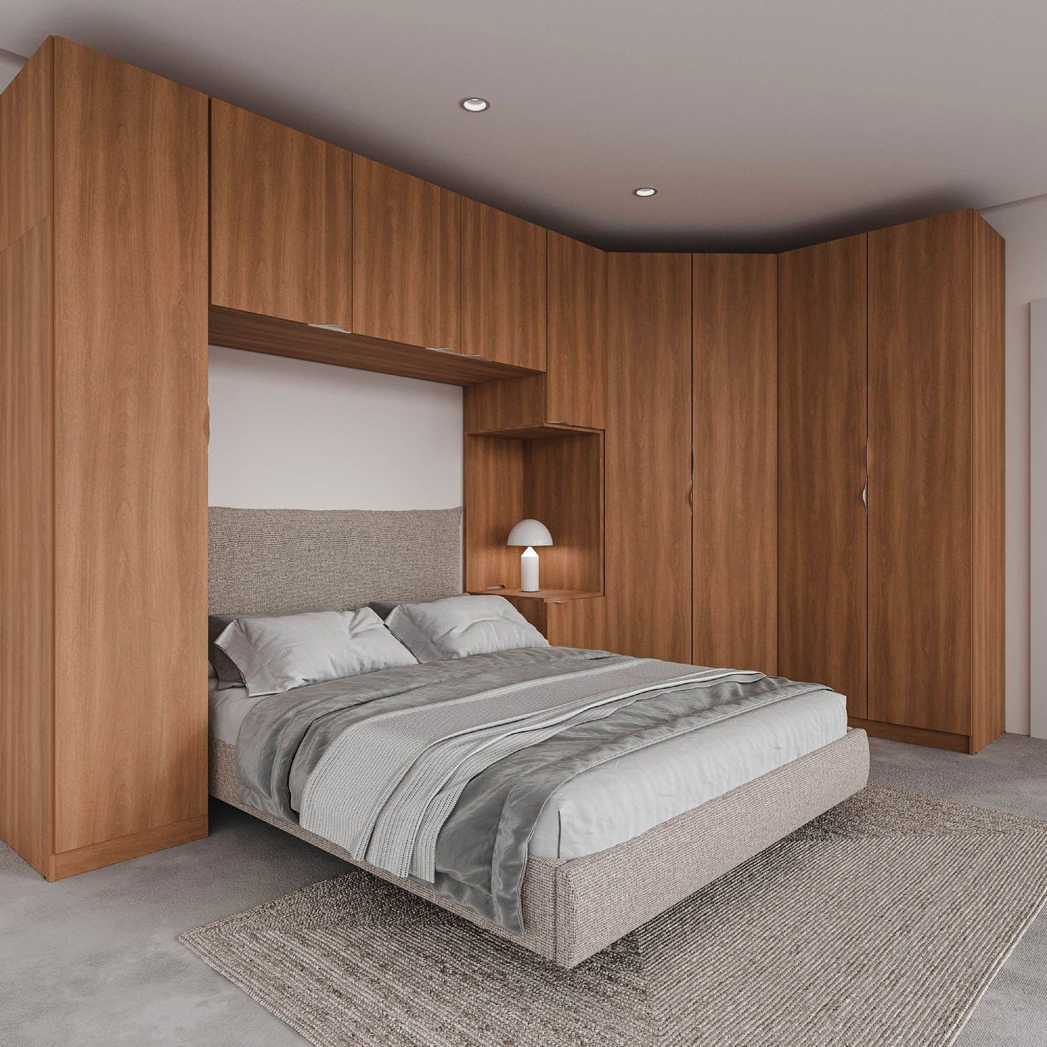 Guarda Roupa Modular de Canto 10 Portas 5 Peças e 2 Mesas de Cabeceira Hera CabeCasa MadeiraMadeira Louro