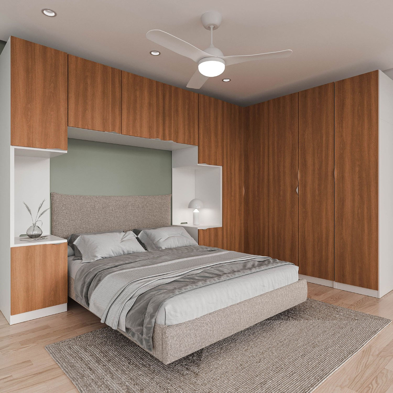 Guarda Roupa Modular de Canto 12 Portas 6 Peças 2 Mesas de Cabeceira Hera CabeCasa MadeiraMadeira Branco Geada/Louro