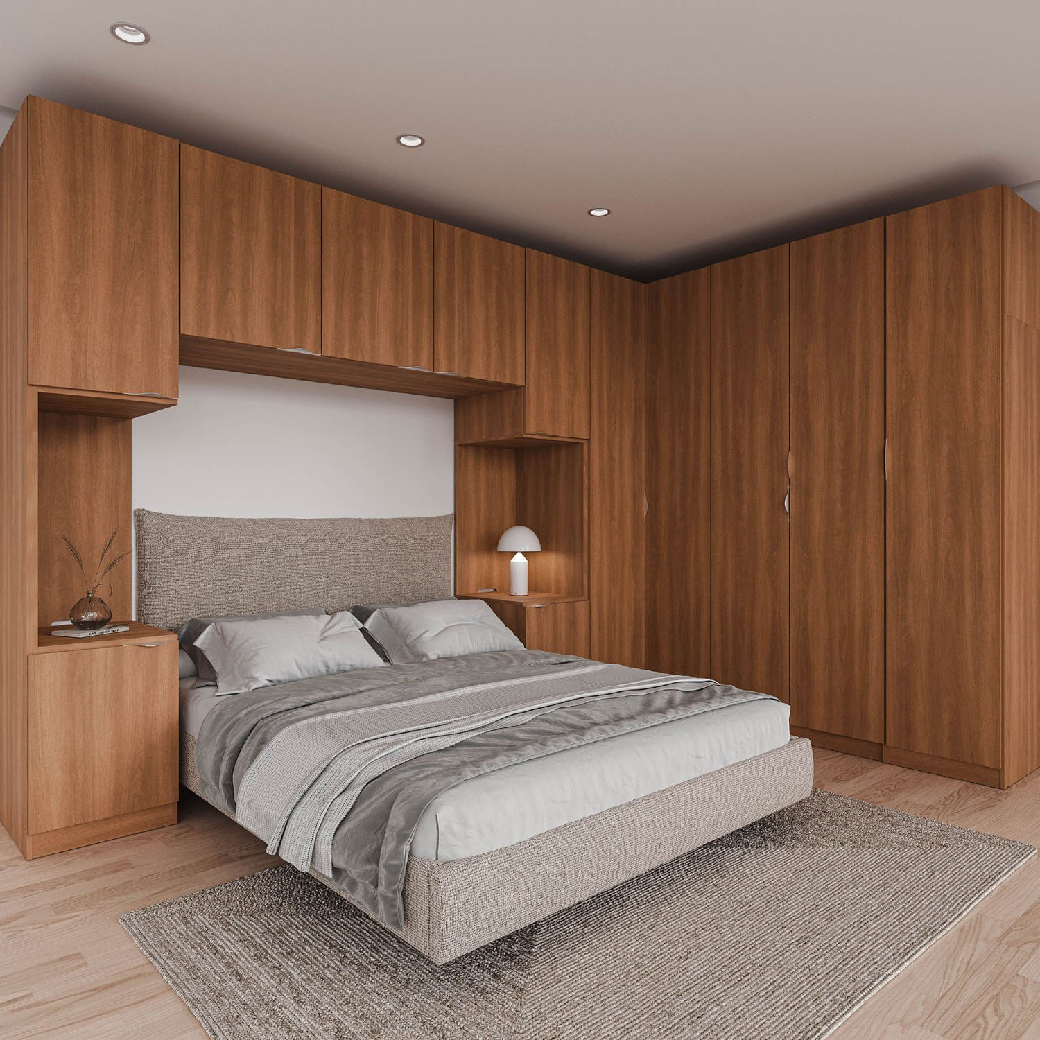 Guarda Roupa Modular de Canto 12 Portas 6 Peças 2 Mesas de Cabeceira Hera CabeCasa MadeiraMadeira Louro