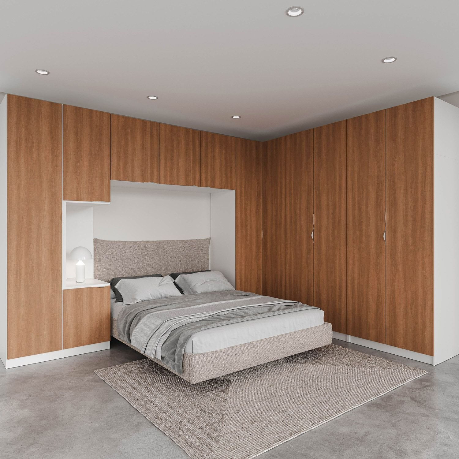Guarda Roupa Modular de Canto 12 Portas 6 Peças 1 Mesa de Cabeceira Hera CabeCasa MadeiraMadeira Branco Geada/Louro
