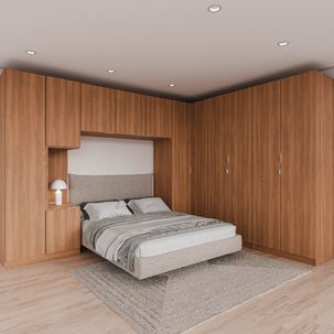 Guarda Roupa Modulado de Canto 12 Portas 6 Peças 1 Mesa de Cabeceira Hera CabeCasa MadeiraOriginals Louro