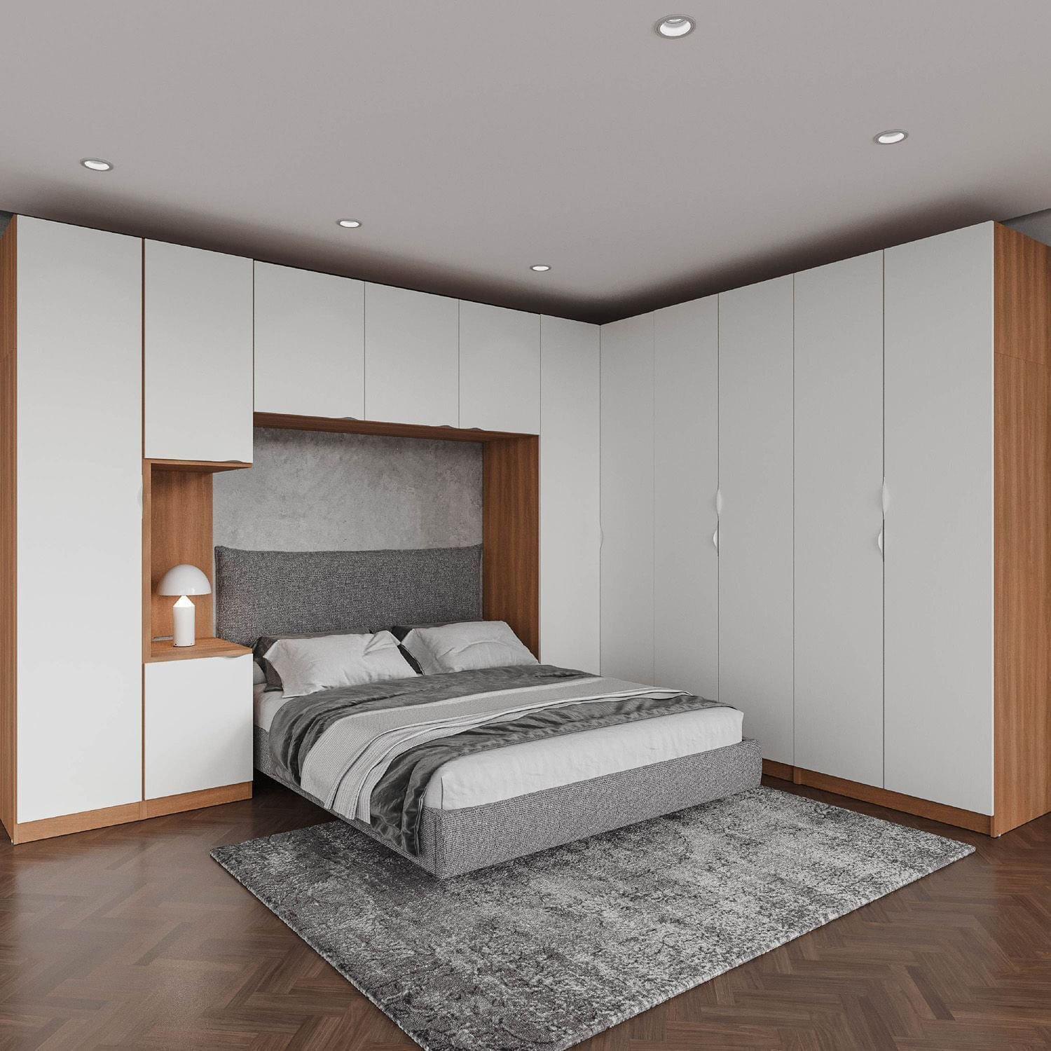Guarda Roupa Modular de Canto 12 Portas 6 Peças 1 Mesa de Cabeceira Hera CabeCasa MadeiraMadeira Louro/Branco Geada