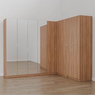 Guarda Roupa Modulado de Canto com Espelho 9 Portas 4 Peças Hera CabeCasa MadeiraOriginals Louro/Cromado