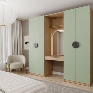 Conjunto Modulado 3 Peças Nichos com 2 Gavetas, Penteadeira e Cabideiro Joy CabeCasa MadeiraMadeira Verde