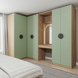 Conjunto Modulado de Canto 4 Peças Nicho, Penteadeira e Cabideiro Joy CabeCasa MadeiraMadeira Verde