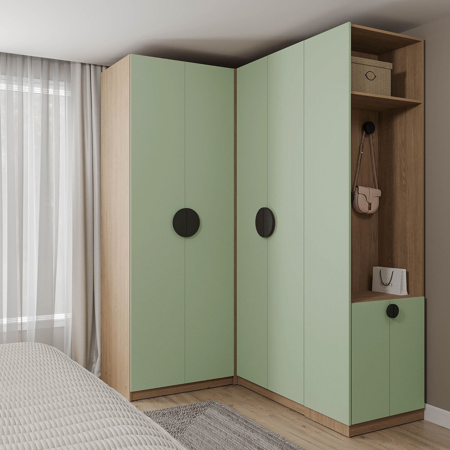 Conjunto Modulado 3 Peças Canto, Nicho com 2 Gavetas e Sapateira