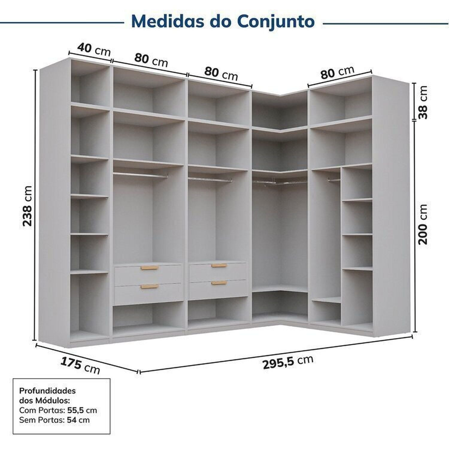 Guarda-roupa Modulado de Canto 10 Peças 9 Portas Jade CabeCasa ...