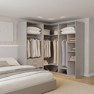 Guarda-Roupa Modulado de Canto 3 Peças sem Portas Jade CabeCasa MadeiraMadeira Cinza Urbano