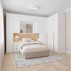 Guarda-roupa Modulado de Canto 12 Peças 17 Portas 2 Mesas de Cabeceira Jade CabeCasa MadeiraMadeira Branco Fosco